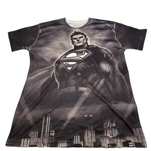 Superman DC Comics‎ Shirt Mens Large Black White All Over Print Graphic Tee L
